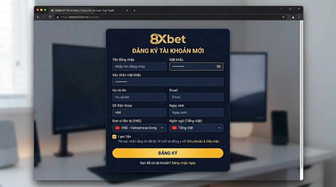 Biểu mẫu đăng ký tài khoản 8xbet trên máy tính
