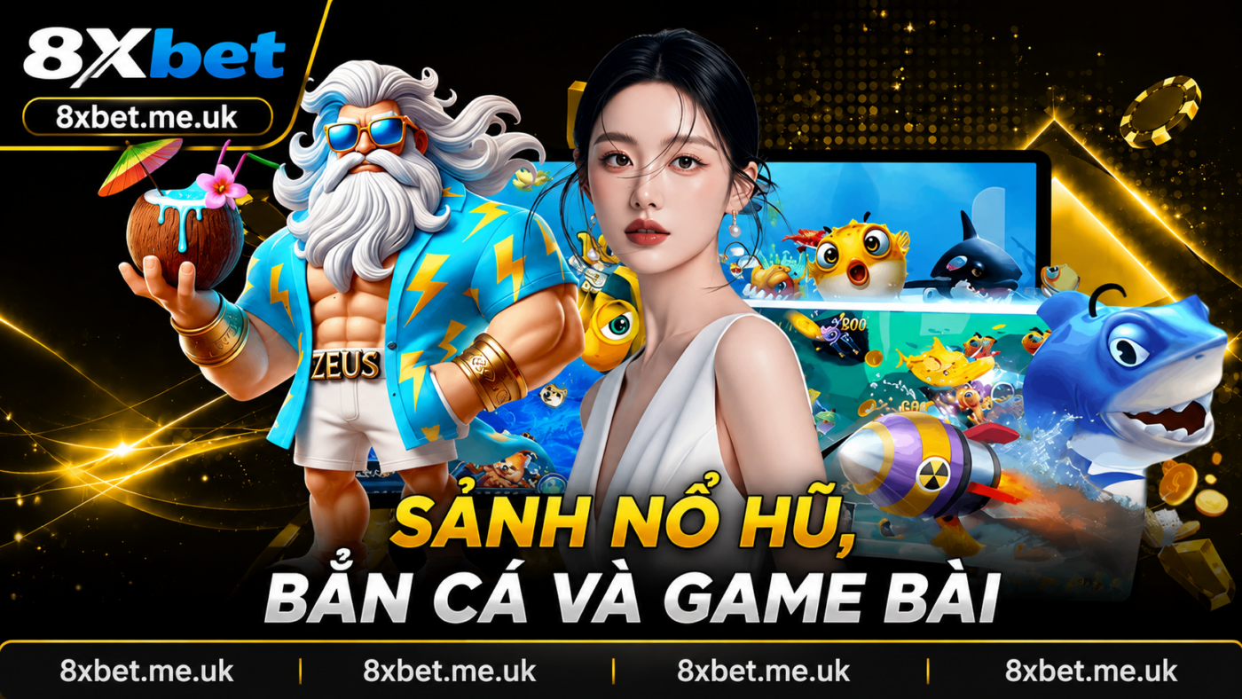 Sảnh game đổi thưởng 8xbet gồm slot nổ hũ, bắn cá và game bài