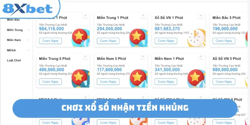 Sảnh xổ số chứa các sản phẩm có chu kỳ mở thưởng chênh nhau hơn một nghìn lần